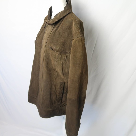 Vintage Penman's Men's olive green suede leather zip front bomber jacket L - Picture 3 of 6